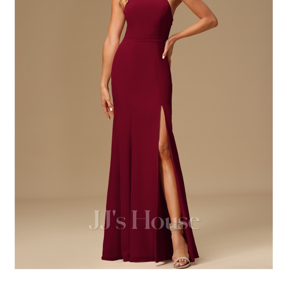 JJs House Red Halter Maxi Gown with Slit
